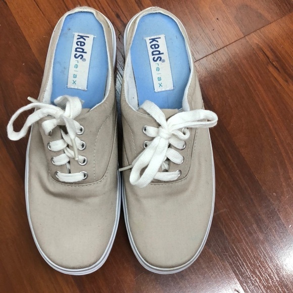 Keds Canvas Slip On Mule Skimmer Sneakers Size 5.5 Beige White - Picture 2 of 10